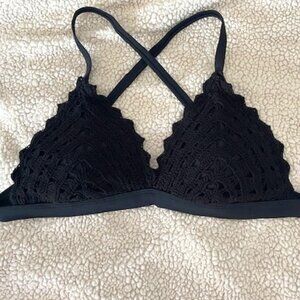 Xhilaration Crochet Knit Bikini Top Black adjustable straps Womens D/DD